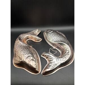 Vintage Benecin Hong Kong Fish Shaped Copper Tone Jello Mold Set 2 Four Cup Mold